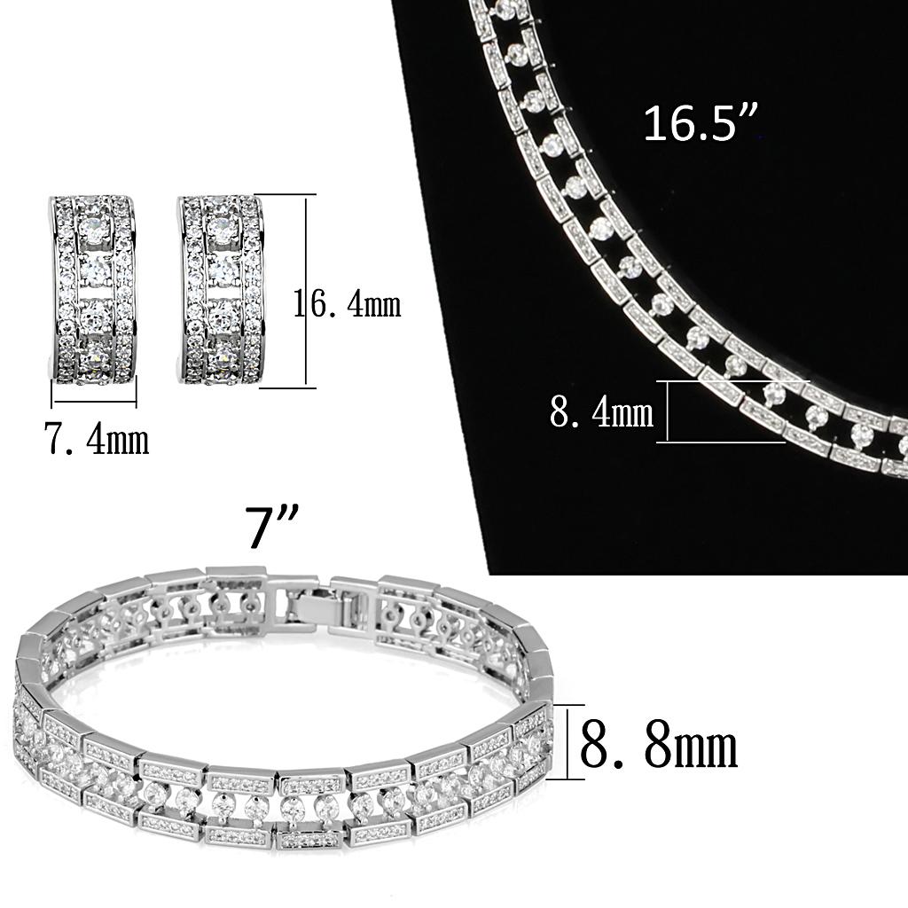 3W944 - Rhodium Brass Jewelry Sets with AAA Grade CZ in Clear