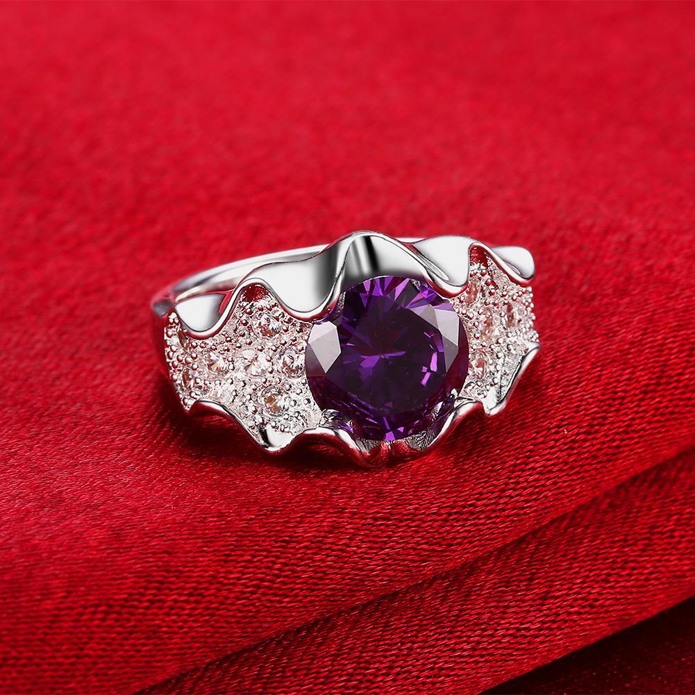 Silver Plating Purple Stone Pav'e Cluster Ring
