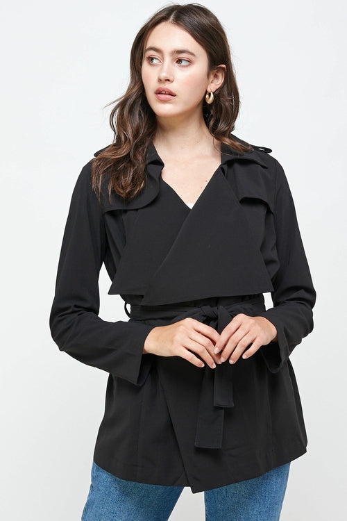 Draped Collar Trench Coat Jacket Top