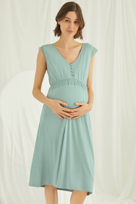 Shopymommy 18466 Lace V-Neck Maternity & Nursing Nightgown