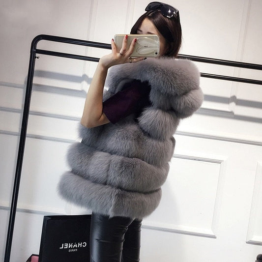 2022 Winter Sleeveless Artificial Fox Fur Coat Gilet Faux Fur Jacket