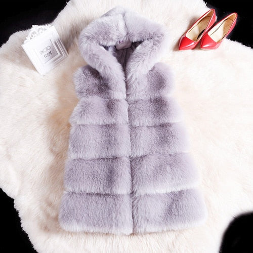 2022 Winter Sleeveless Artificial Fox Fur Coat Gilet Faux Fur Jacket