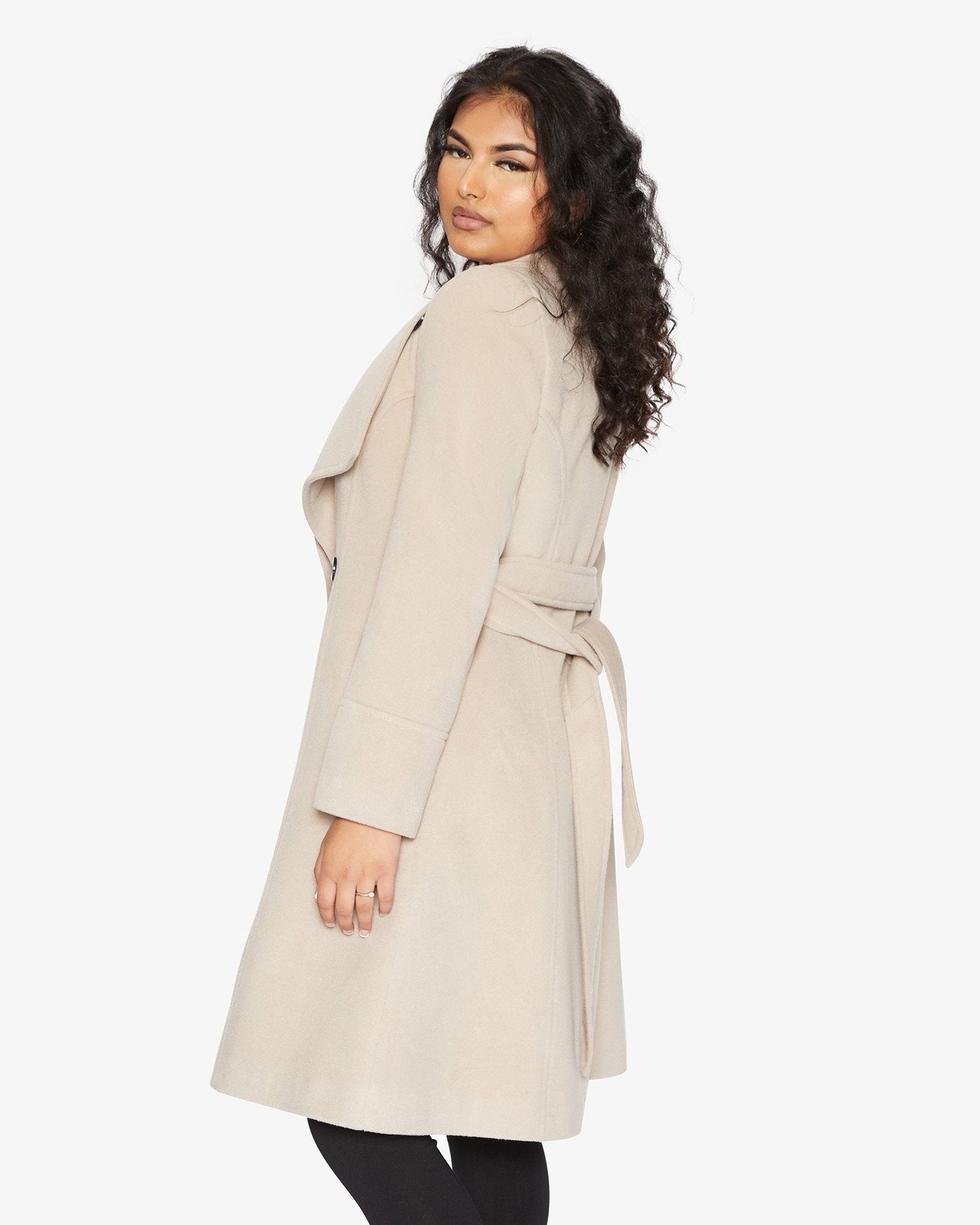 De La Creme Womens Waterfall Lapel Double Breasted Duster Coat