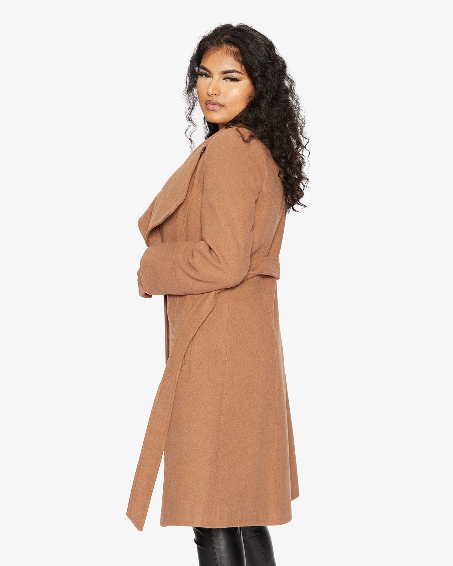 De La Creme Womens Waterfall Lapel Double Breasted Duster Coat