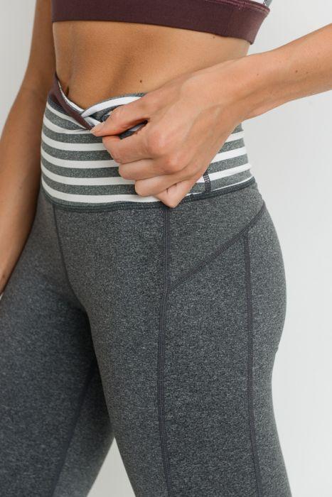 Heather Gray Striped High Waist Leggings with