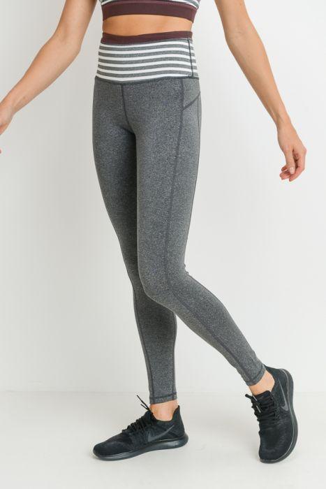 Heather Gray Striped High Waist Leggings with