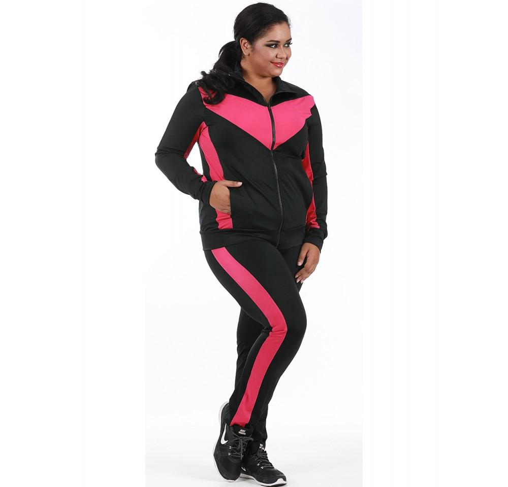 InstantFigure Curvy Activewear Compression Color Block Zip-Up Jacket