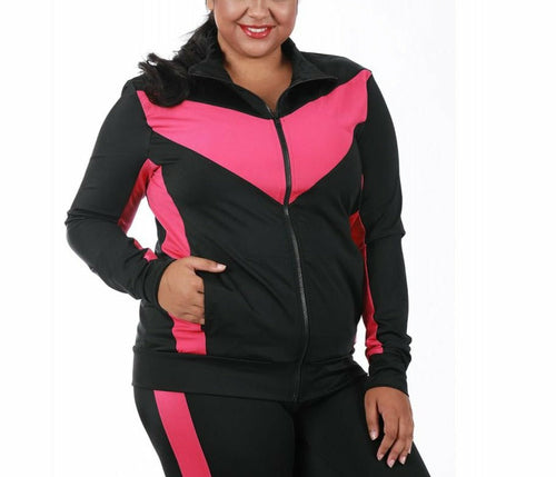 InstantFigure Curvy Activewear Compression Color Block Zip-Up Jacket