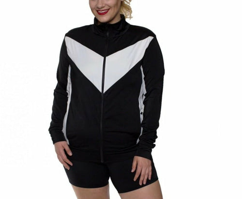 InstantFigure Curvy Activewear Compression Color Block Zip-Up Jacket