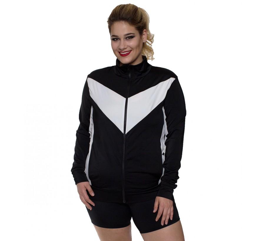 InstantFigure Curvy Activewear Compression Color Block Zip-Up Jacket