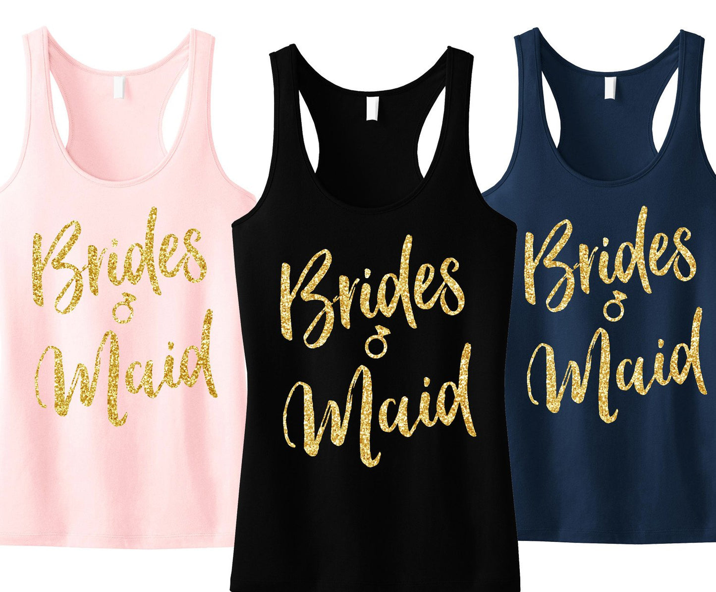 Bridesmaid Script Tank Top with Gold Glitter -