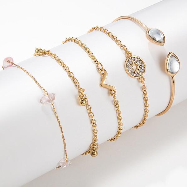 5 Piece Pink Crystal Celestial Bracelet Set