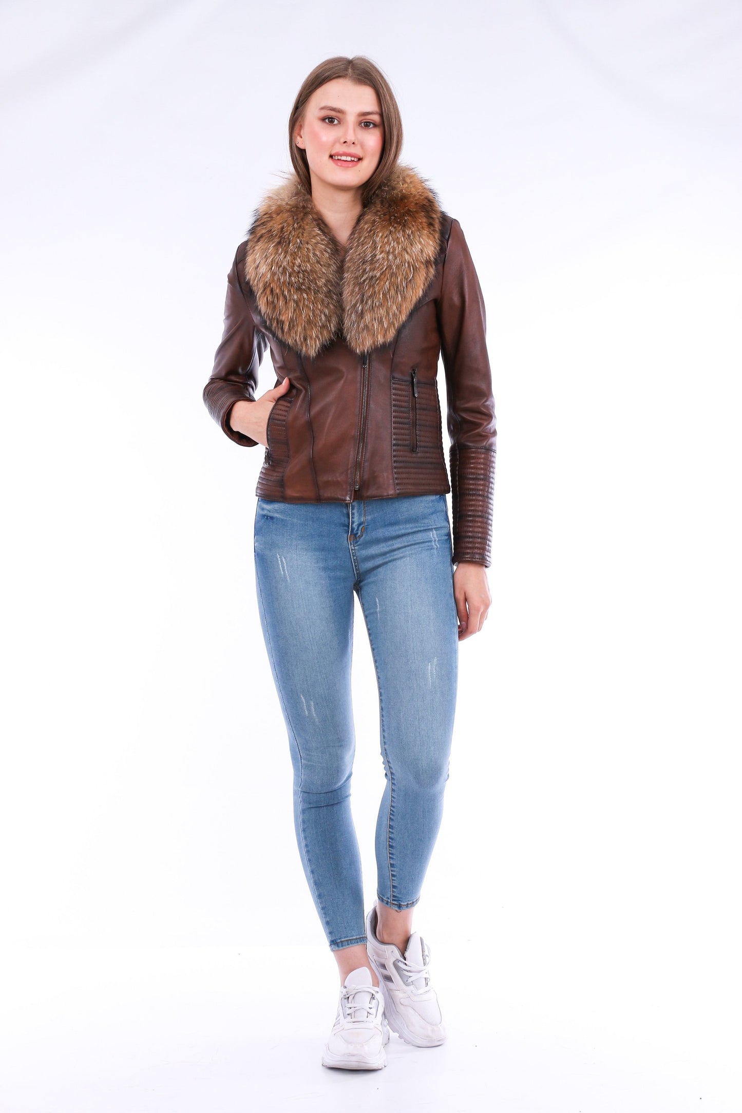 Ravenna Leather Biker Jacket - Brown