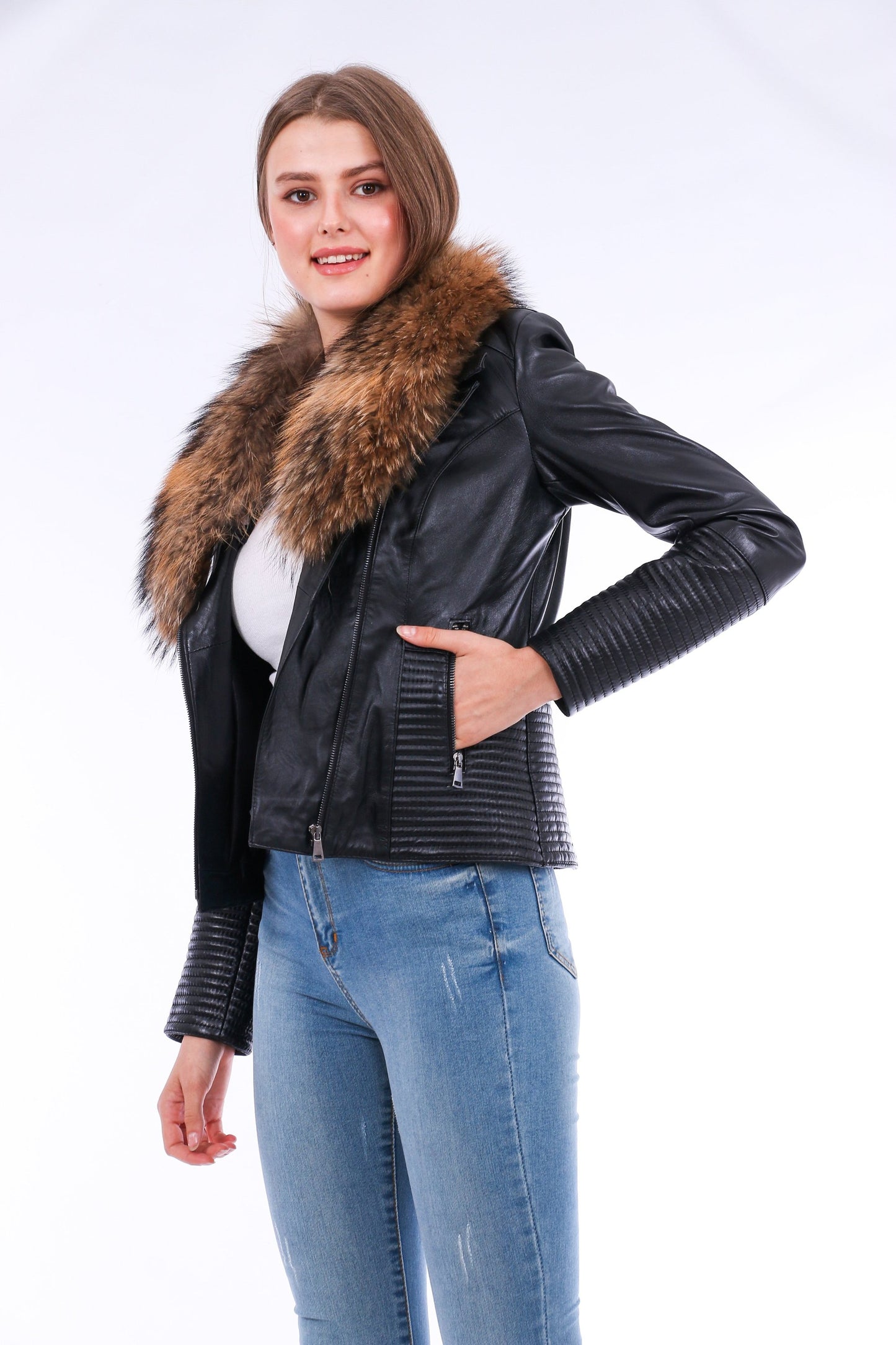 Ravenna Leather Biker Jacket - Black