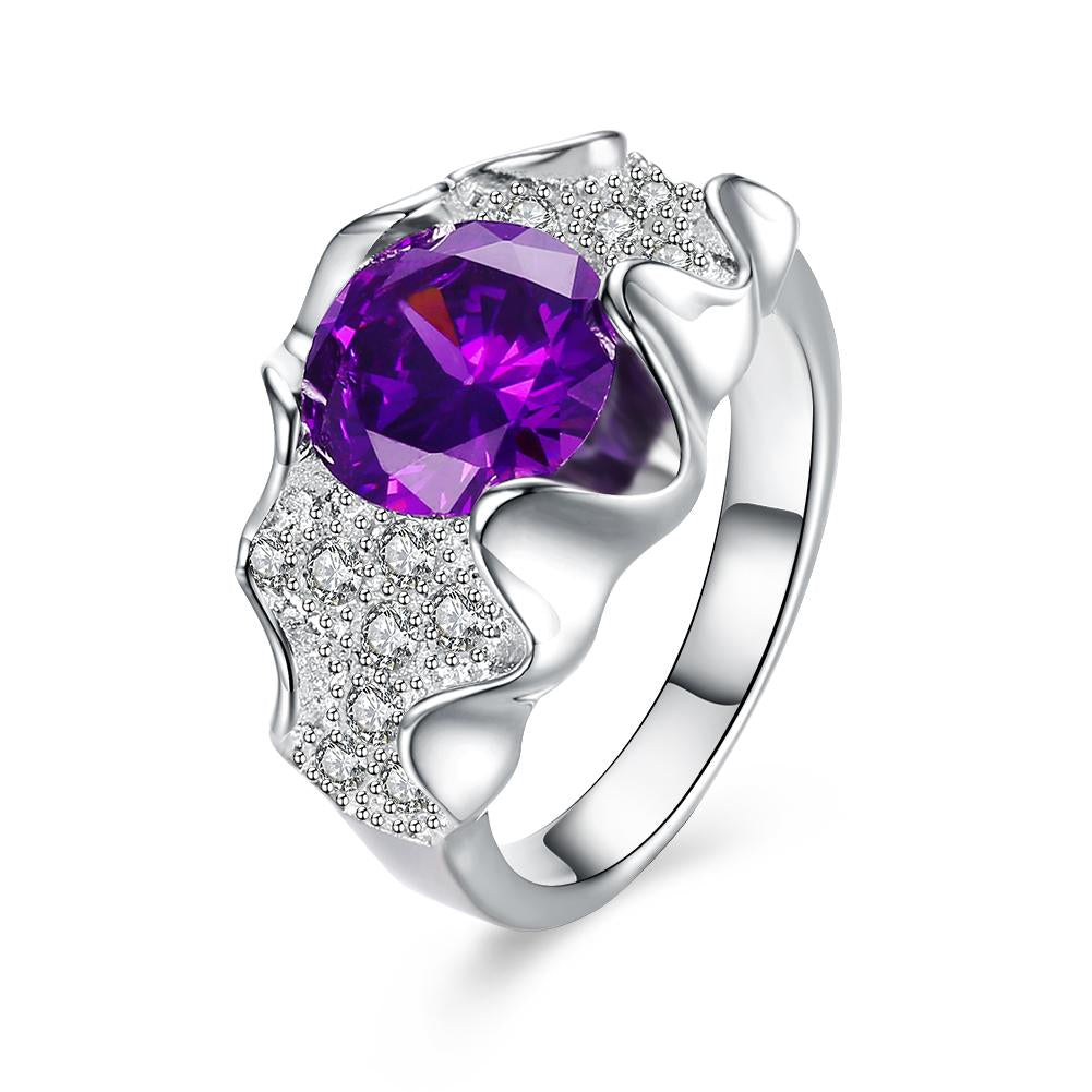 Silver Plating Purple Stone  Pav'e Cluster Ring