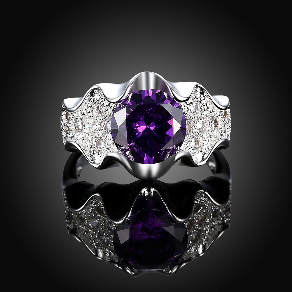 Silver Plating Purple Stone  Pav'e Cluster Ring