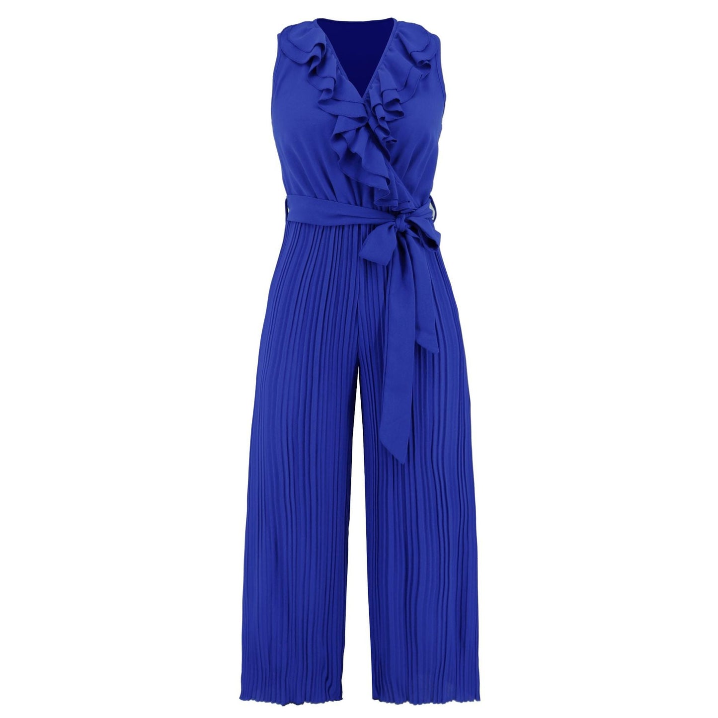 V-neck Ruffle Pleated Jumpsuit