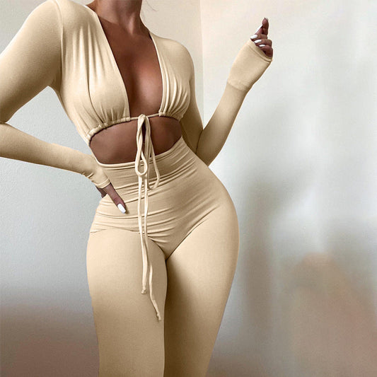 Sexy Tie-up Hollow-out Long-sleeved Jumpsuit