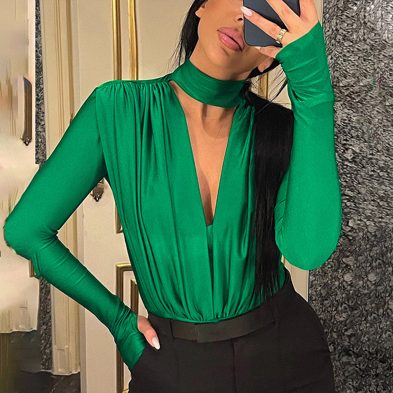 Sexy V-Neck Slim Fit Long Sleeve Jumpsuit with Splice Design