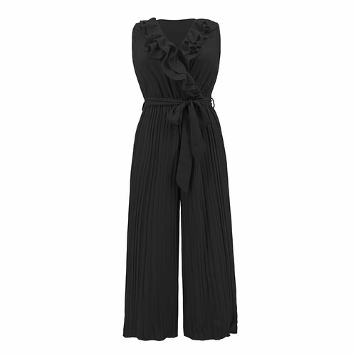 V-neck Ruffle Pleated Jumpsuit