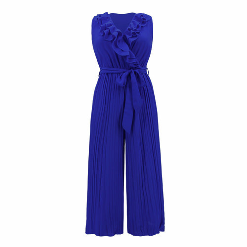 V-neck Ruffle Pleated Jumpsuit