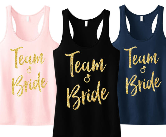 Team Bride Script Tank Top with Gold Glitter -