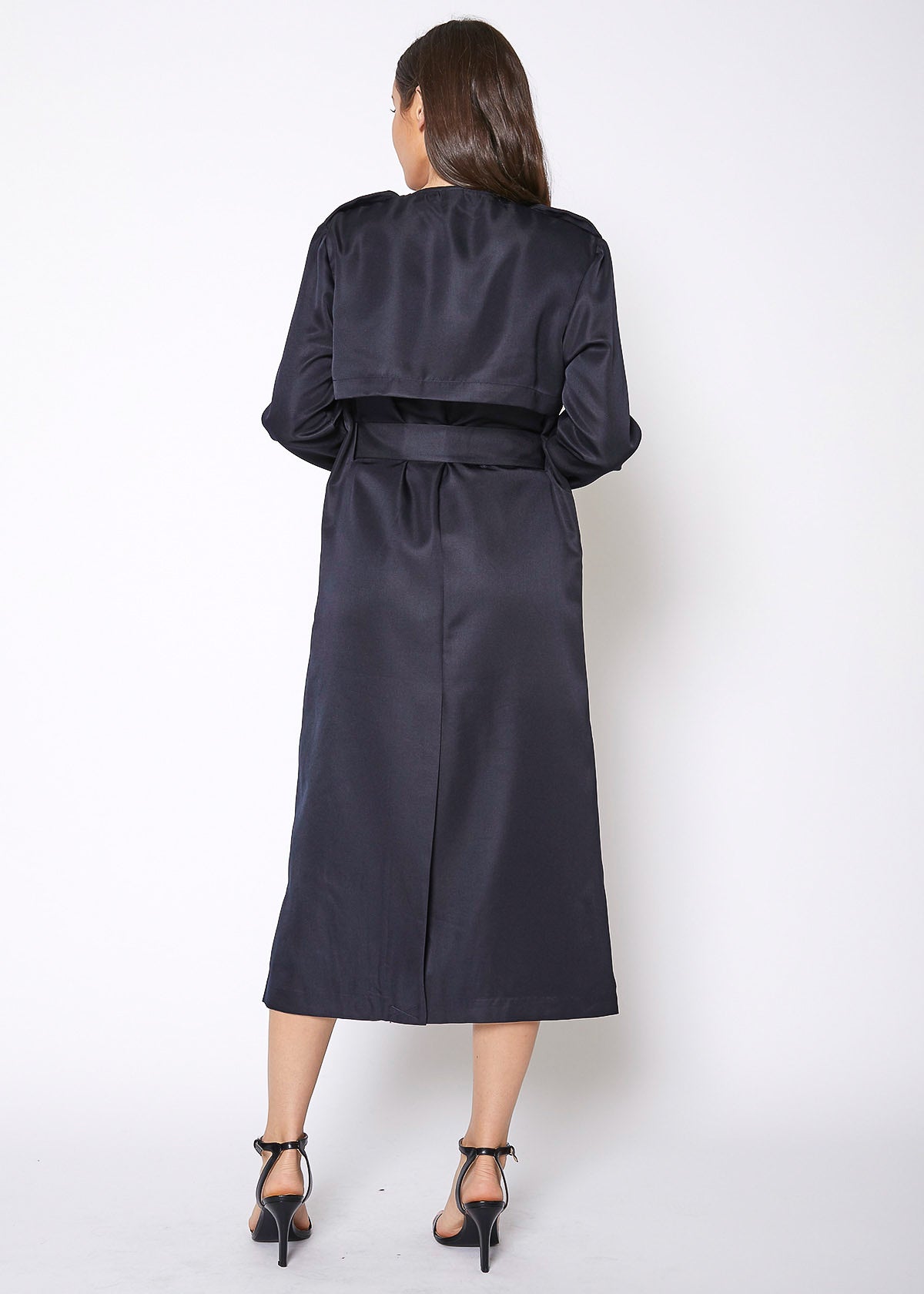 Women's Tie Waist Maxi Trench Coat