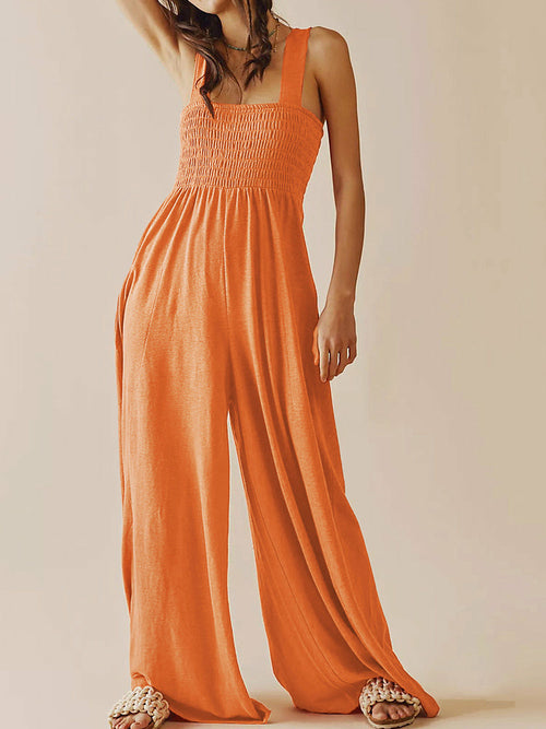 Elegant Solid Color Sleeveless Jumpsuits  Loose Wide Leg Pants