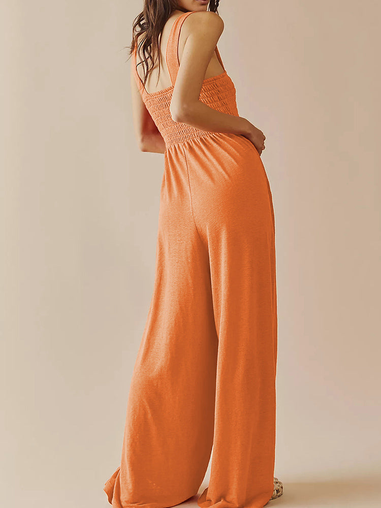 Elegant Solid Color Sleeveless Jumpsuits  Loose Wide Leg Pants