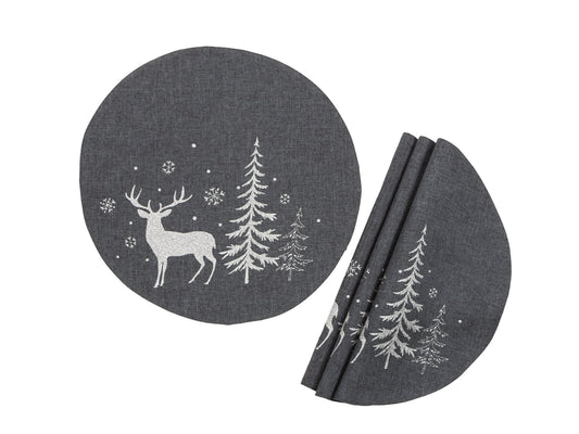 XD18905 Deer In Snowing Forest 16''Placemat, Set of 4