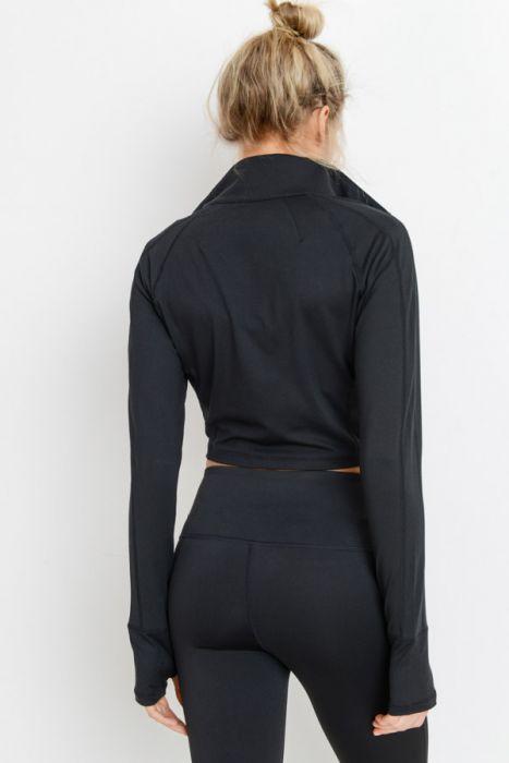 Zip-Up Crop Active Jacket with Thumbholes