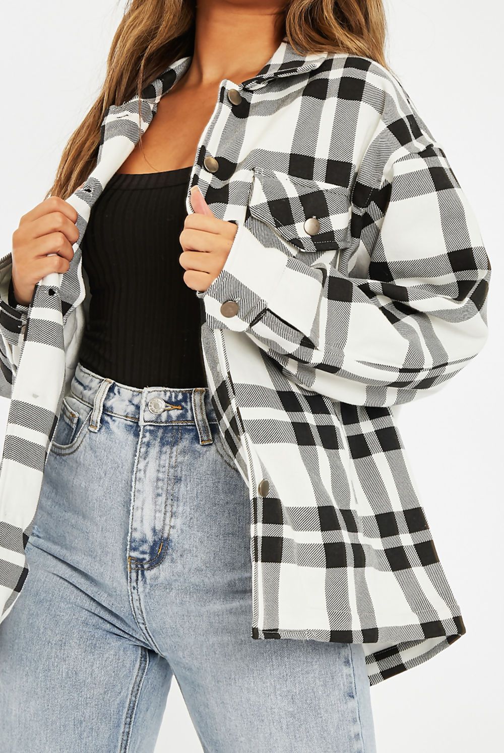 Black and White Check Shacket Womens