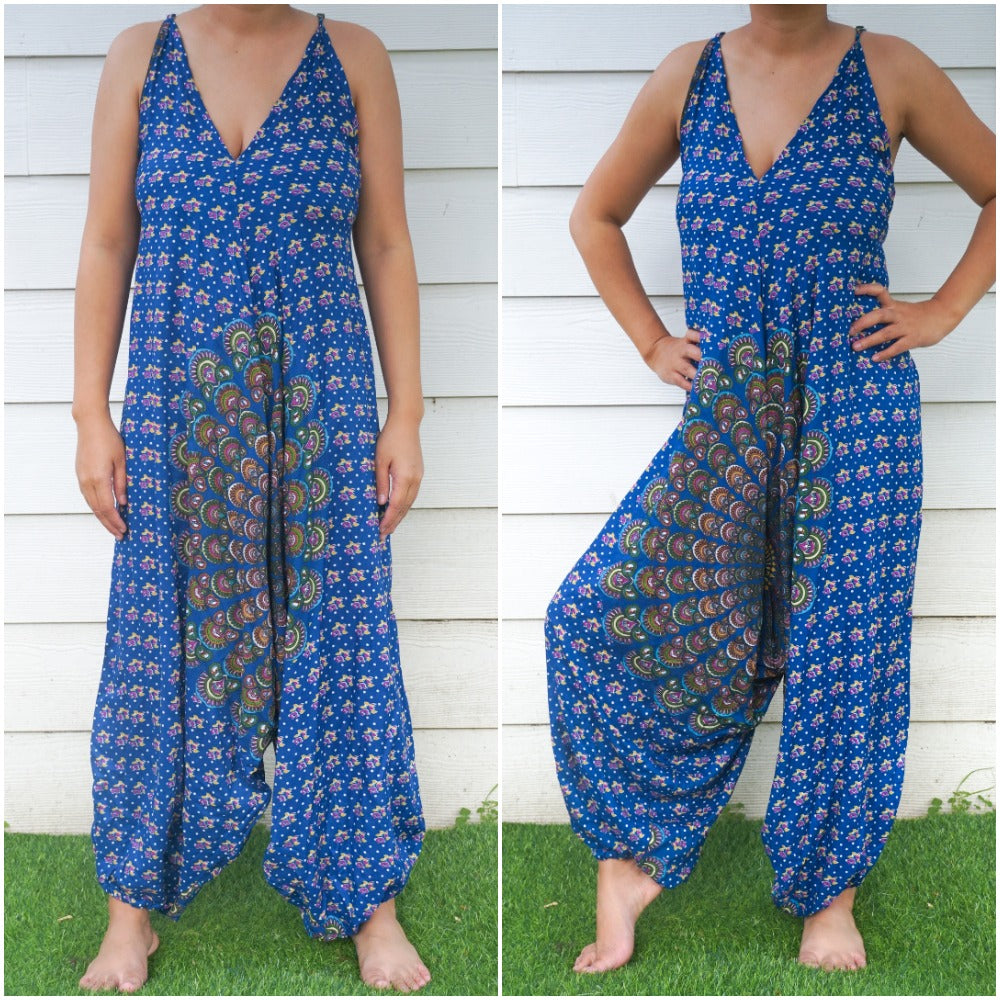 Blue Chakra Hippie Jumpsuits, Boho Rompers, Festival Clothing