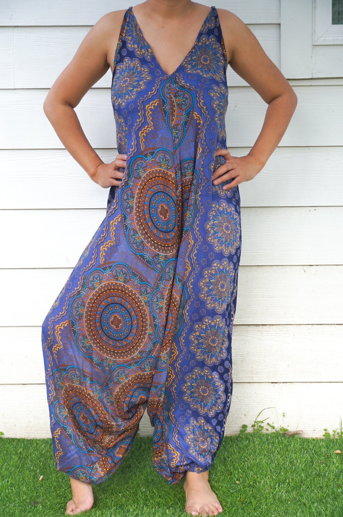 Blue Mandala Boho Hippie Jumpsuit Rompers