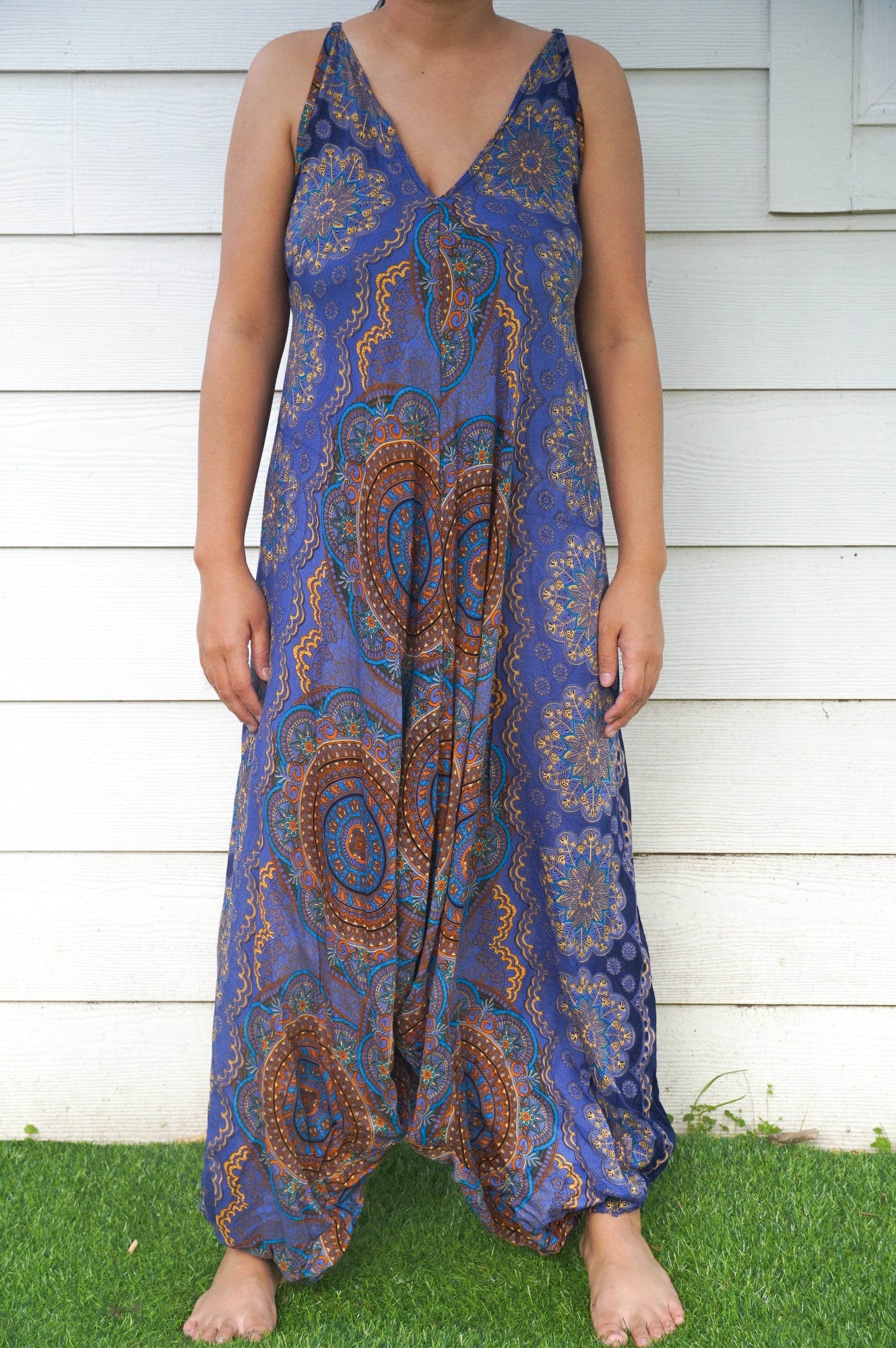 Blue Mandala Boho Hippie Jumpsuit Rompers