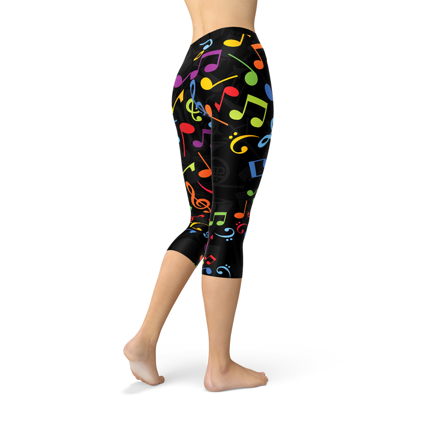 Womens Colorful Music Notes Capri Leggings