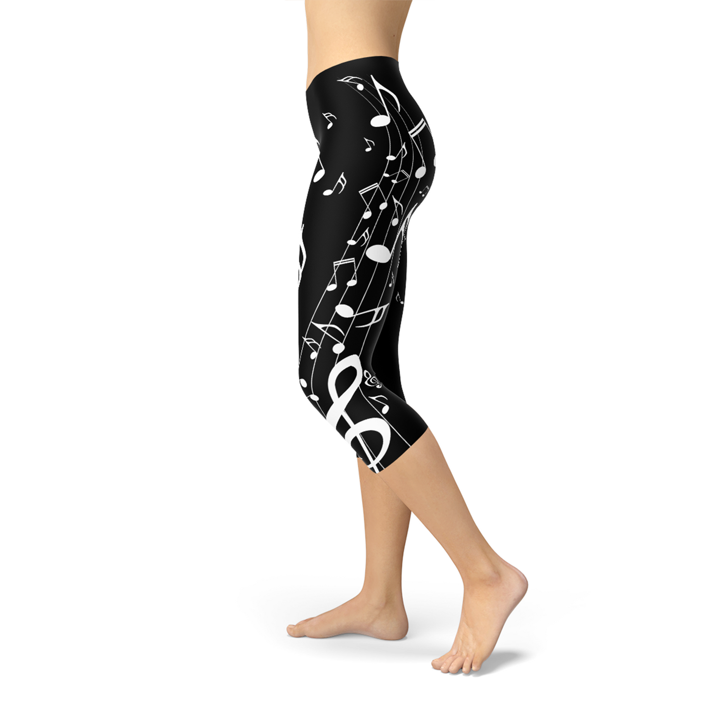 Womens Piano Notes Black Capri Leggings