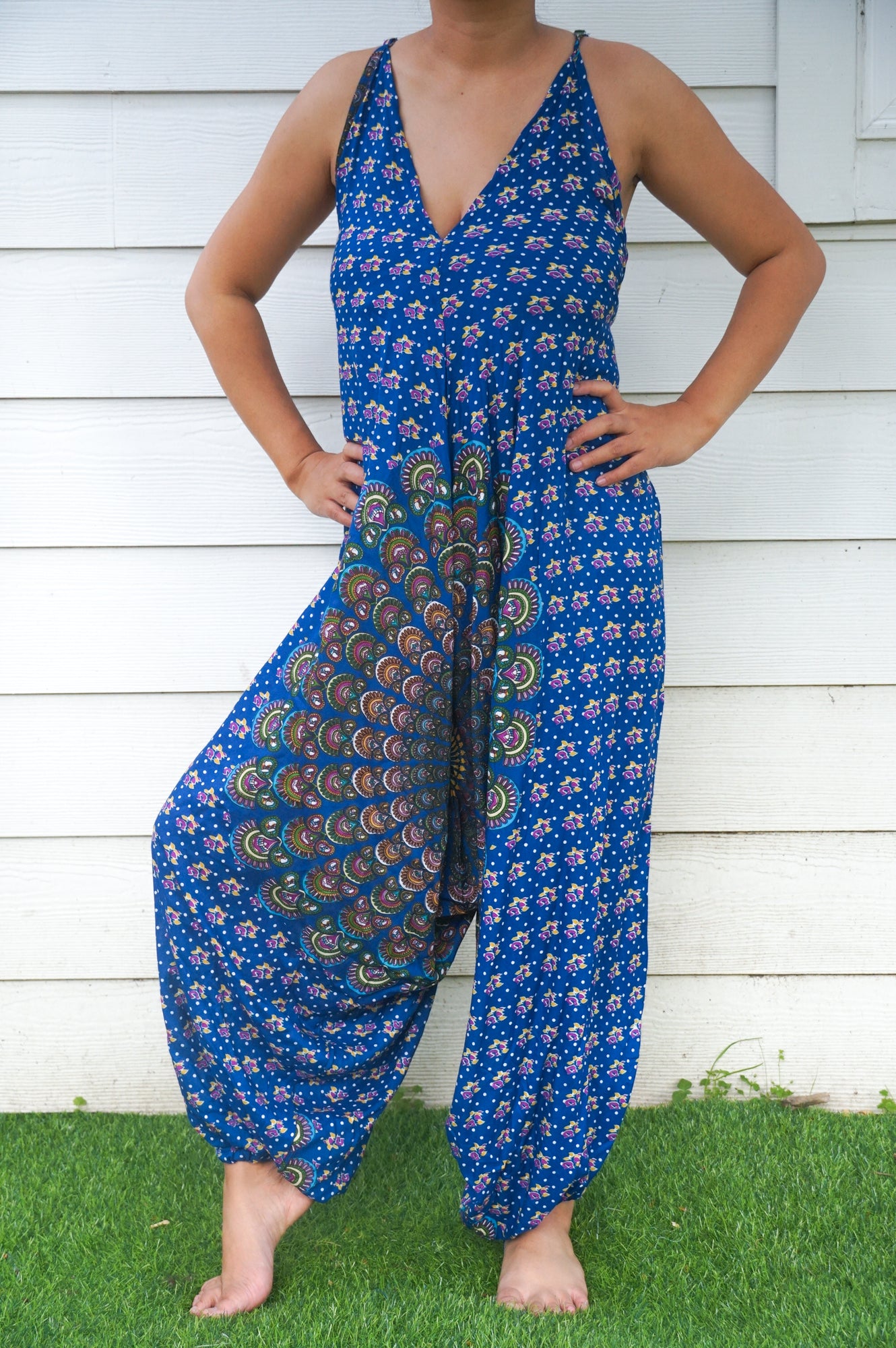 Blue Chakra Hippie Jumpsuits, Boho Rompers, Festival Clothing