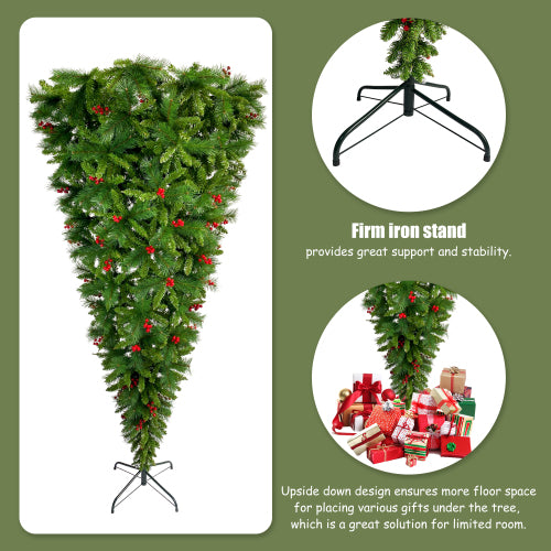 Upside Down Christmas Tree1500 branch tips with Red Artificial Berries