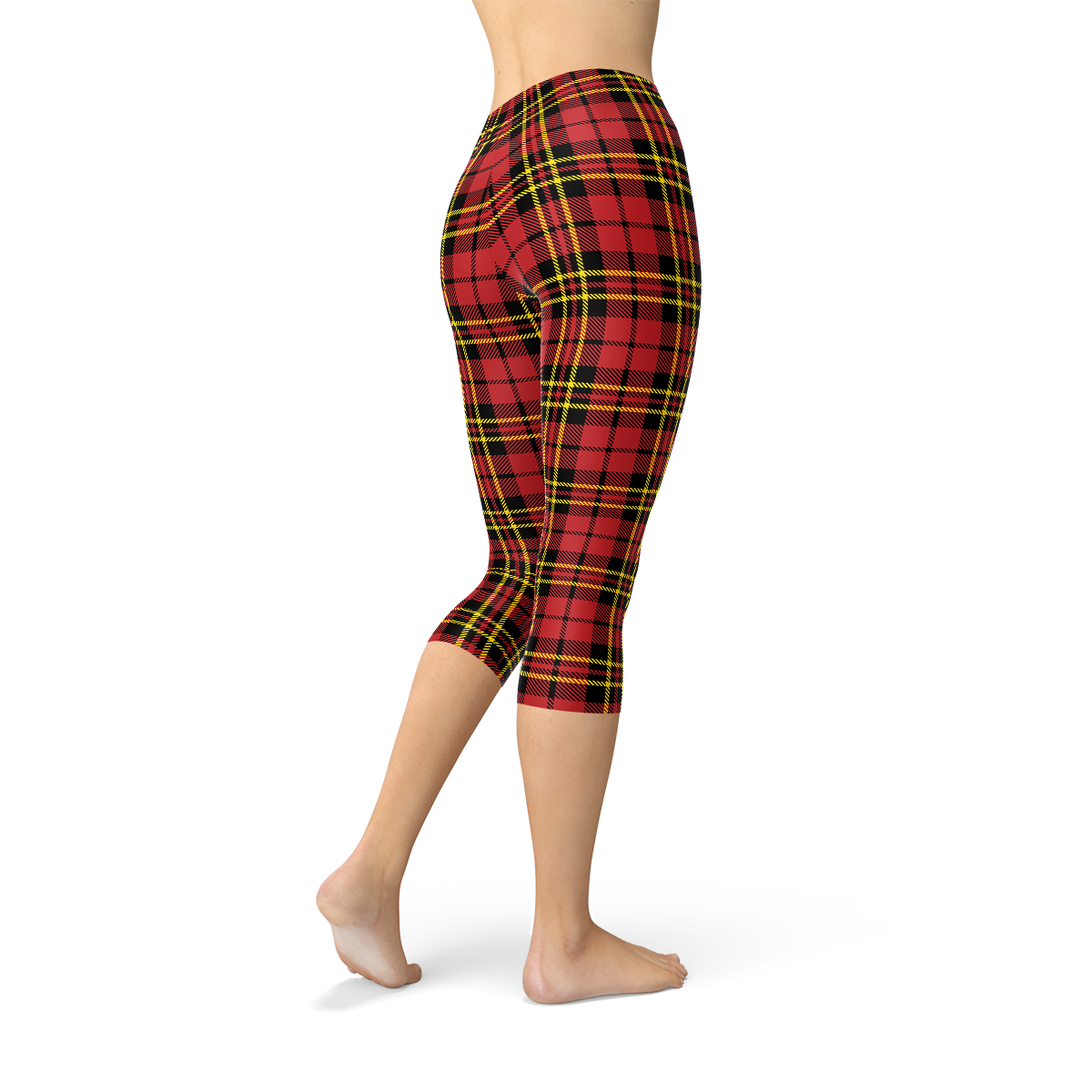 Womens Red Plaid Tartan Capri Leggings