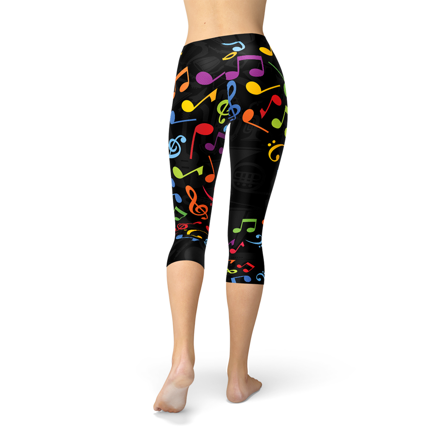 Womens Colorful Music Notes Capri Leggings