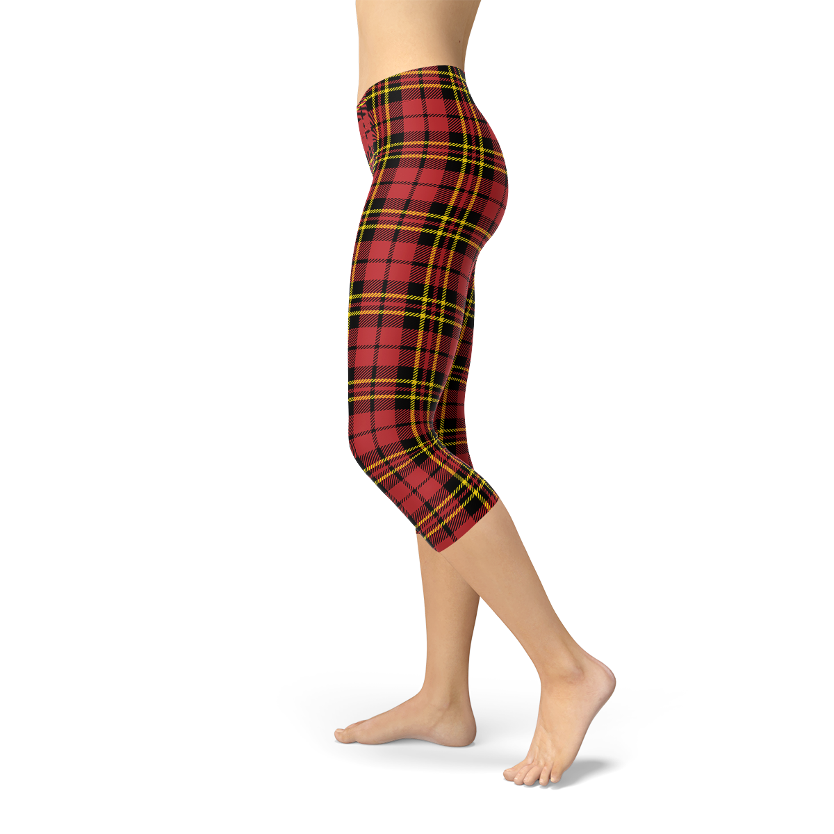 Womens Red Plaid Tartan Capri Leggings