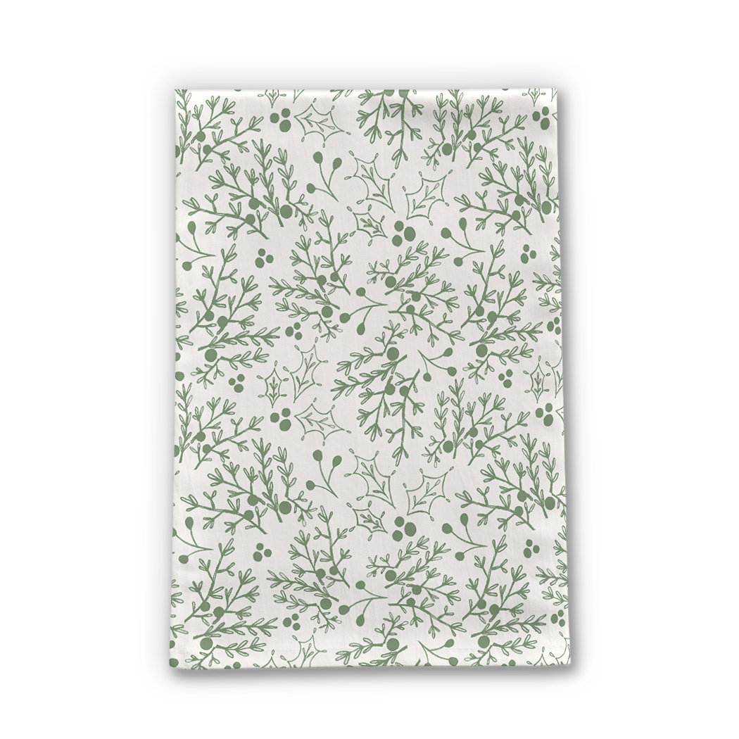 Green Christmas Branch Tea Towel