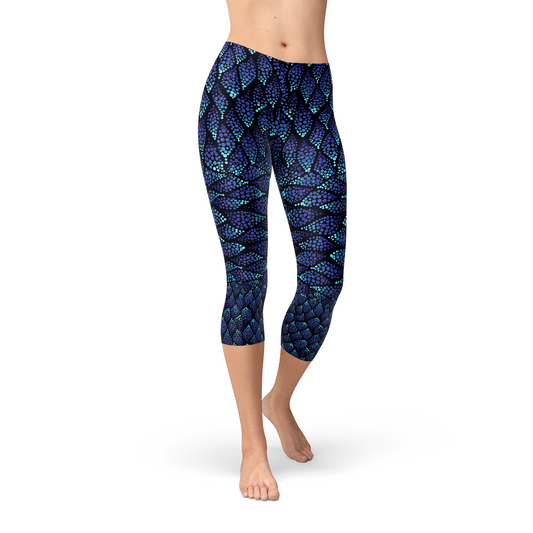 Womens Blue Mermaid Capri Leggings