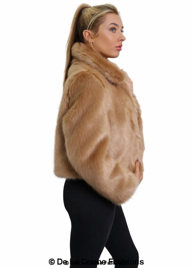 De La Creme Womens Faux Fur Cropped Aviator Bomber