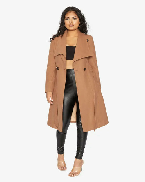 De La Creme Womens Waterfall Lapel Double Breasted Duster Coat