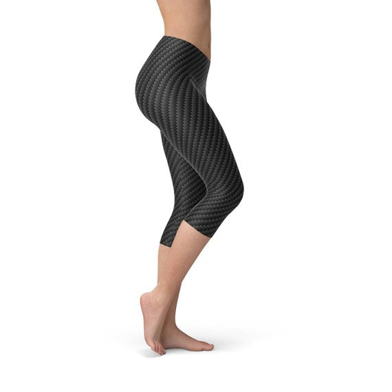 Womens Black Carbon Fiber Capri Leggings