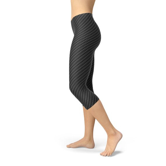 Womens Black Carbon Fiber Capri Leggings