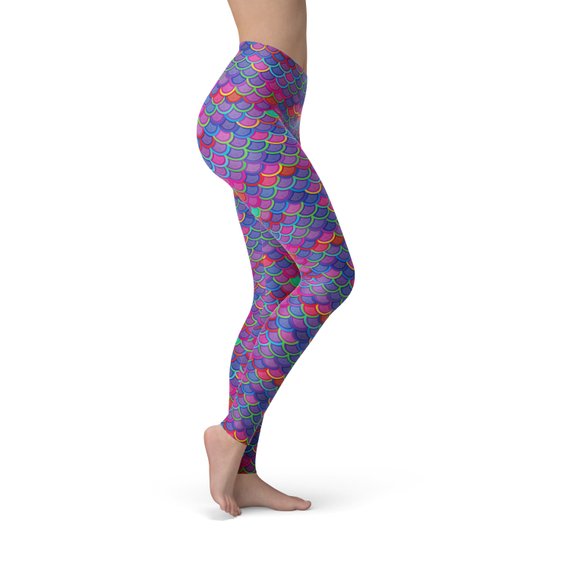 Womens Pink Purple Mermaid Leggings