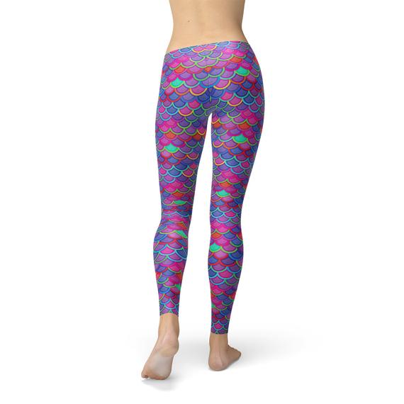 Womens Pink Purple Mermaid Leggings